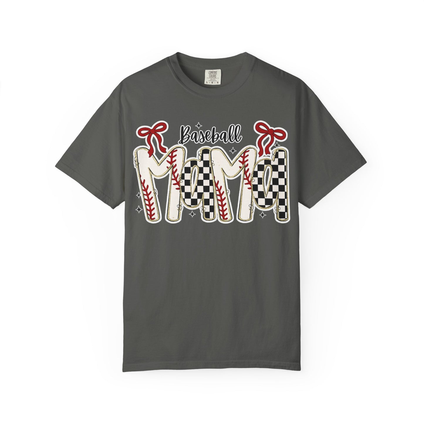 Baseball Mom T-Shirt — Vintage Checker & Stitch Graphic
