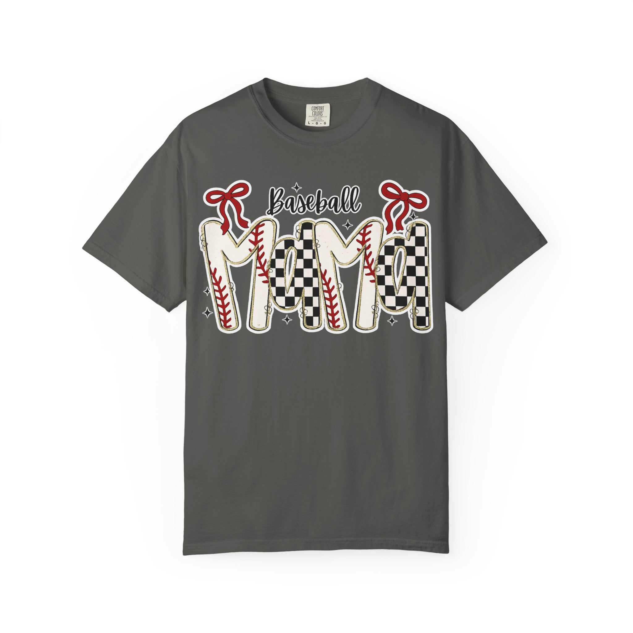 Baseball Mom T-Shirt — Vintage Checker & Stitch Graphic