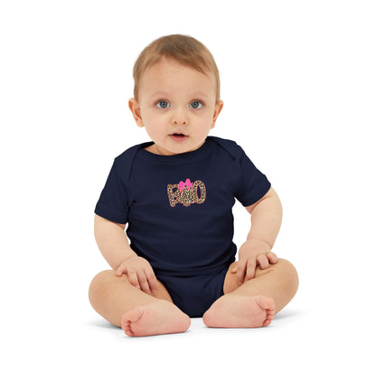 Infant One-Piece Bodysuit – Leopard 'Boo' with Pink Bow Baby Halloween Outfit