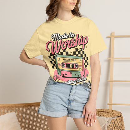Made to Worship T‑Shirt – Retro Cassette Christian Tee (Psalm 150:6)