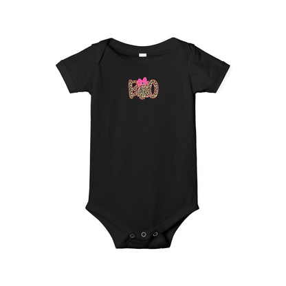 Infant One-Piece Bodysuit – Leopard 'Boo' with Pink Bow Baby Halloween Outfit