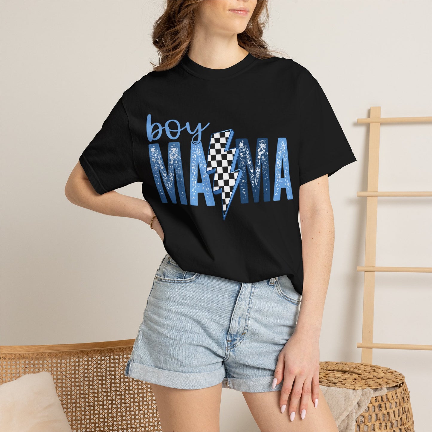 Boy Mama Lightning Bolt T-Shirt — Vintage Blue Mom Tee
