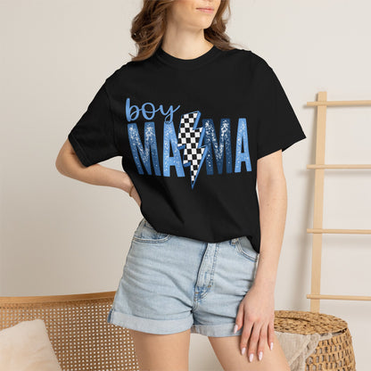 Boy Mama Lightning Bolt T-Shirt — Vintage Blue Mom Tee