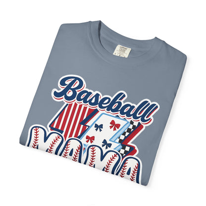 Baseball Mama T-Shirt — Retro Red & Blue Patriotic Graphic Tee