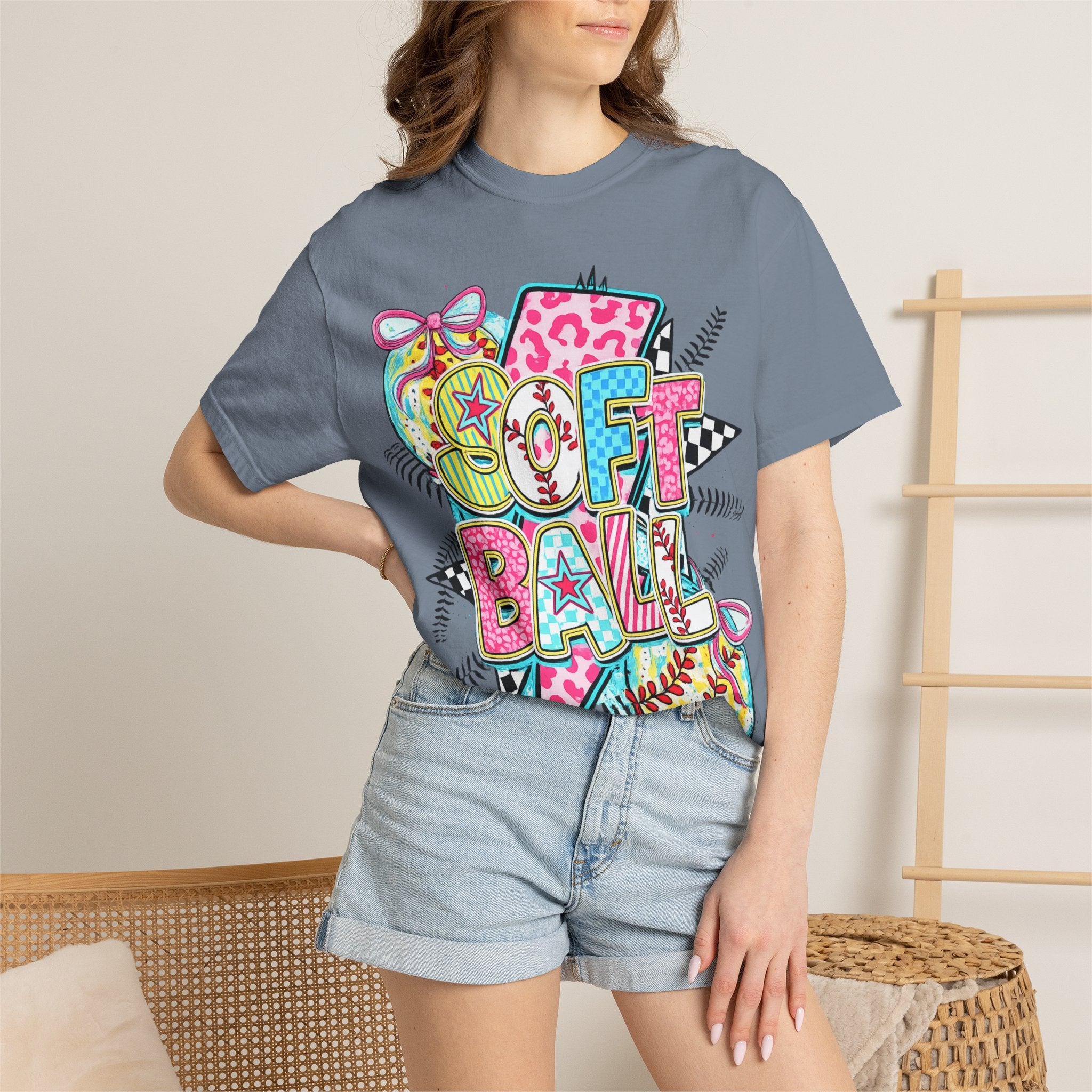 Softball Graphic T-Shirt — Colorful 'Softball' Pop Art Design