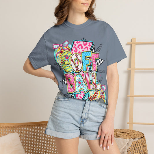 Softball Graphic T-Shirt — Colorful 'Softball' Pop Art Design