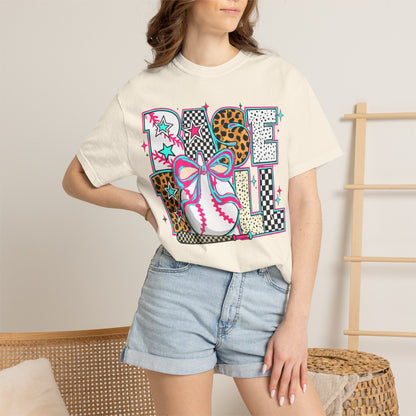 Baseball Mom Graphic T-Shirt — Colorful Leopard Print "Baseball" Design
