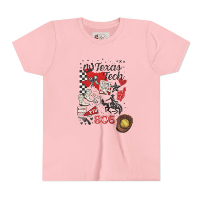 Texas Tech Youth T‑Shirt — 806 Cowboy Collage Design