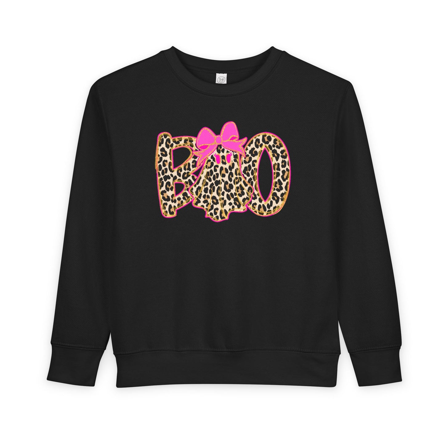 BOO Leopard Toddler Sweatshirt — Pink Bow Halloween Kids Pullover