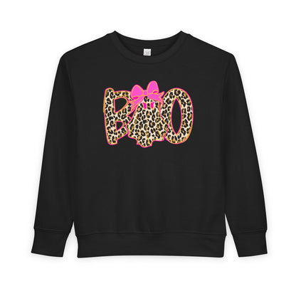 BOO Leopard Toddler Sweatshirt — Pink Bow Halloween Kids Pullover