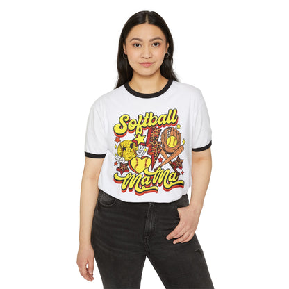 Softball Mama Ringer T-Shirt — Retro Softball Mom Tee