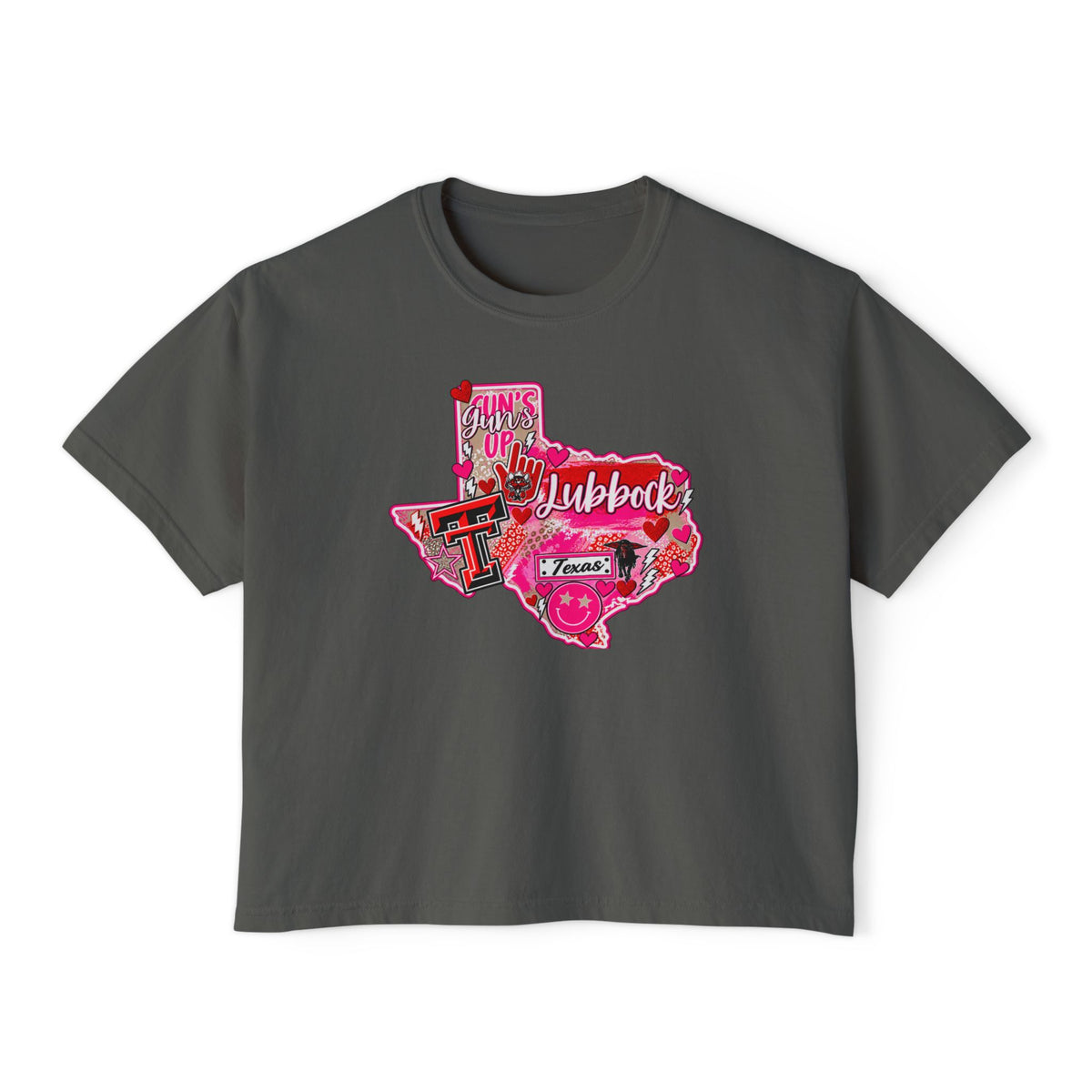 Texas Tech Lubbock Pink State Map Women's Boxy Tee