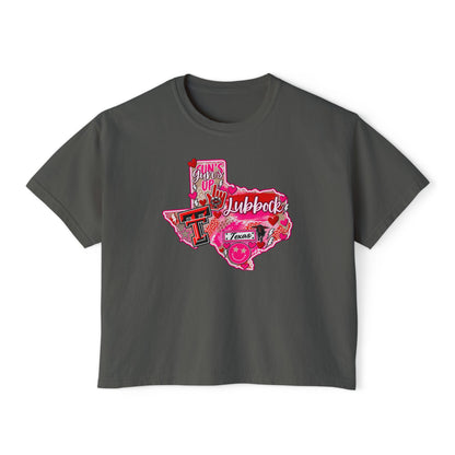 Texas Tech Lubbock Pink State Map Women's Boxy Tee