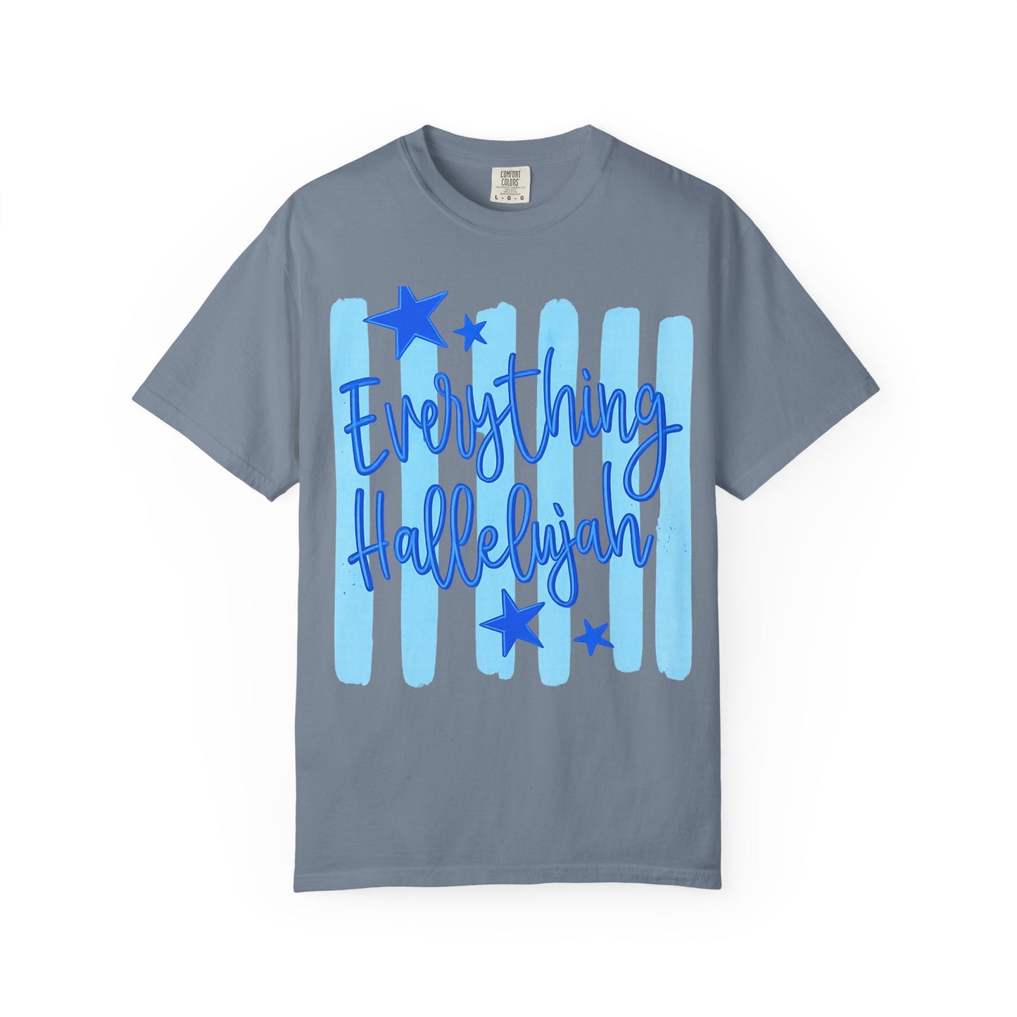 Everything Hallelujah T-Shirt — Blue Script Stars Graphic Tee