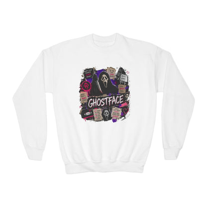 Ghostface Youth Crewneck Sweatshirt — Halloween Horror Graphic Pullover