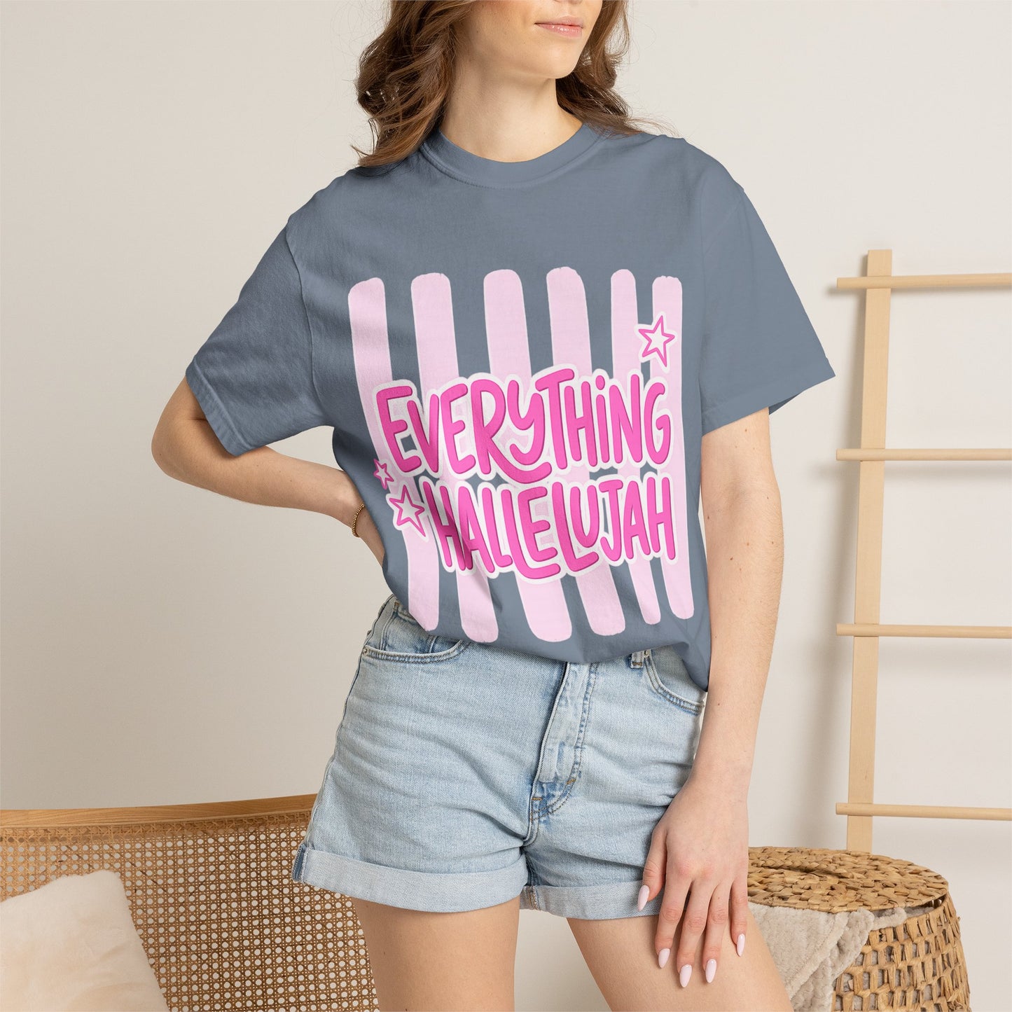Everything Hallelujah T-Shirt — Pink Retro Stripe Graphic Tee