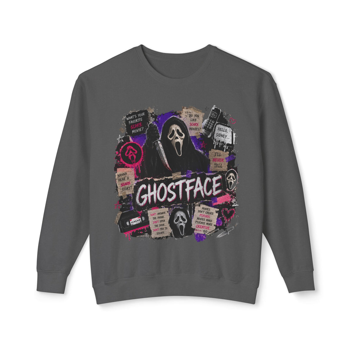 Ghostface Crewneck Sweatshirt – Halloween Horror Mask Graphic