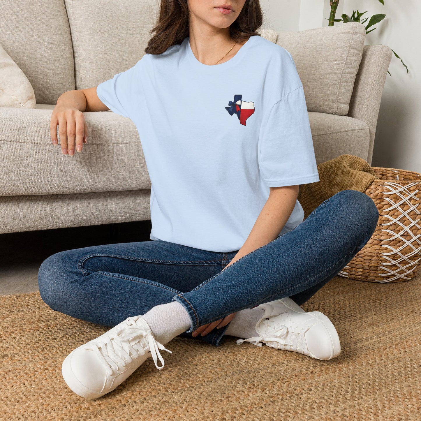 Texas Flag Outline T‑Shirt — Small Texas Map with Lone Star