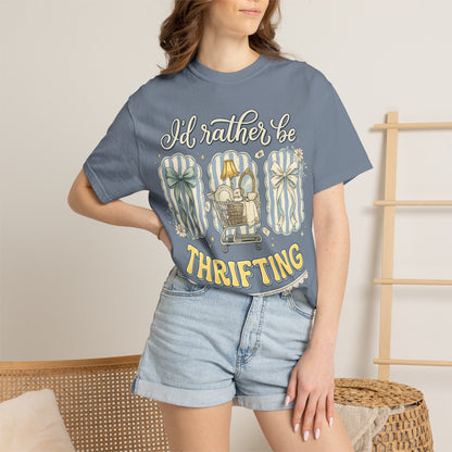 I'd Rather Be Thrifting T-Shirt — Vintage Cart Carton Graphic Tee for Thrift Lovers