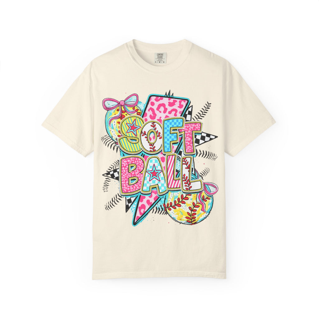 Softball Graphic T-Shirt — Colorful 'Softball' Pop Art Design