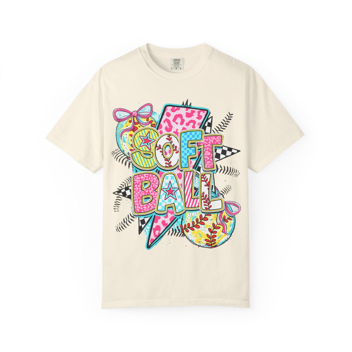 Softball Graphic T-Shirt — Colorful 'Softball' Pop Art Design