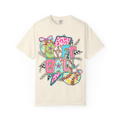 Softball Graphic T-Shirt — Colorful 'Softball' Pop Art Design