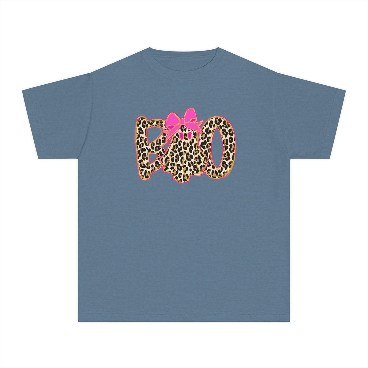 Kids Halloween Tee - Leopard Print 'BOO' with Pink Bow