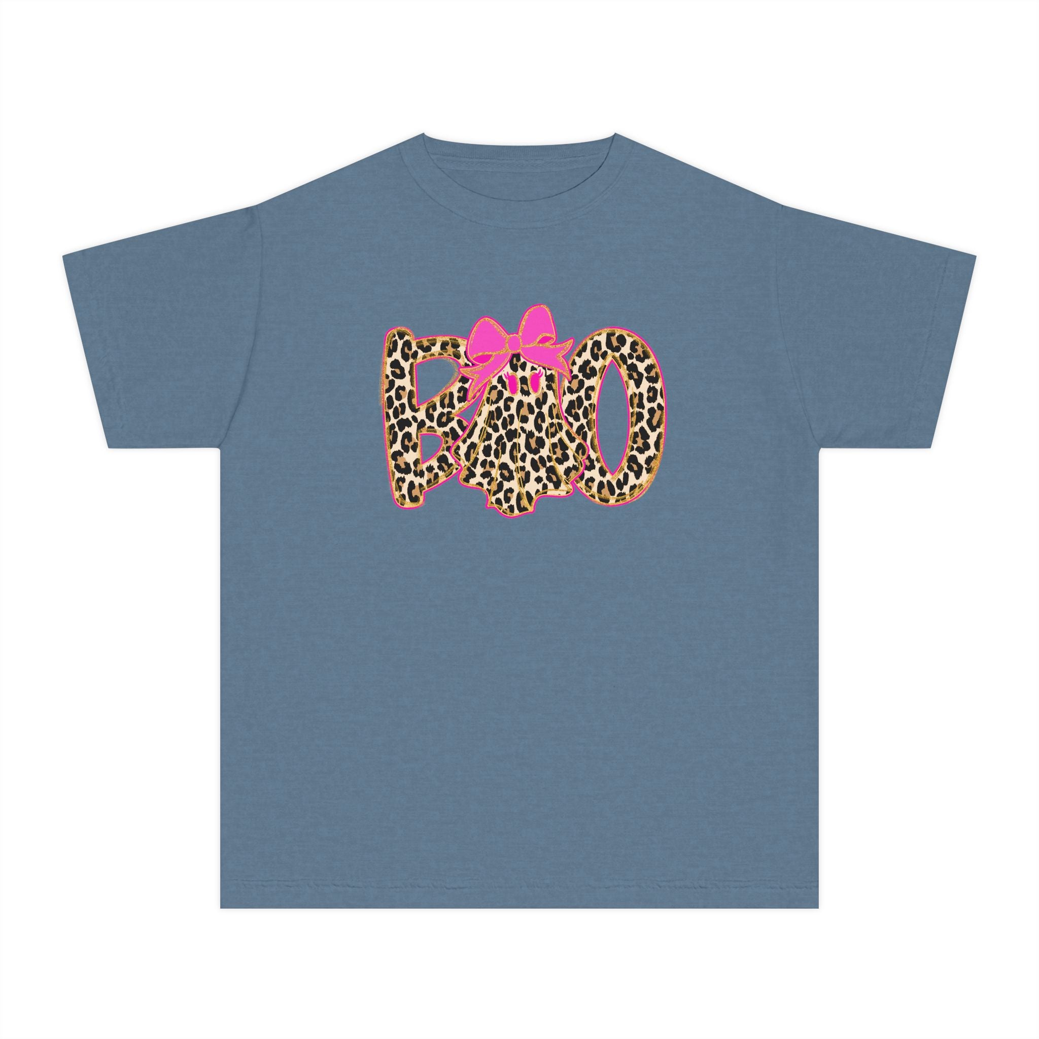 Kids Halloween Tee - Leopard Print 'BOO' with Pink Bow