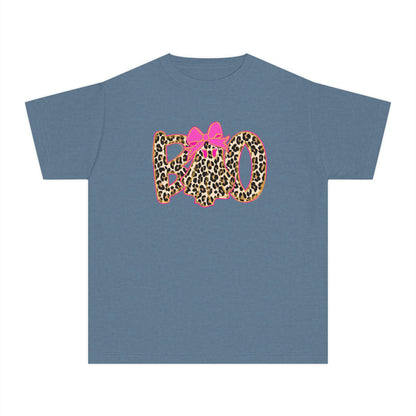 Kids Halloween Tee - Leopard Print 'BOO' with Pink Bow