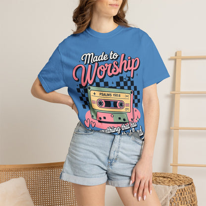 Made to Worship T‑Shirt – Retro Cassette Christian Tee (Psalm 150:6)