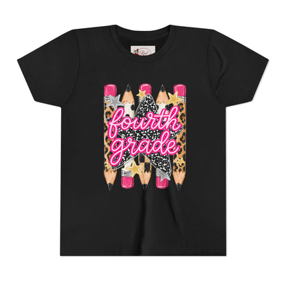 Fourth Grade Leopard Pencil Youth Tee
