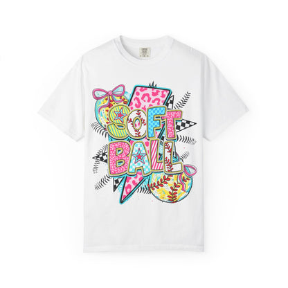Softball Graphic T-Shirt — Colorful 'Softball' Pop Art Design