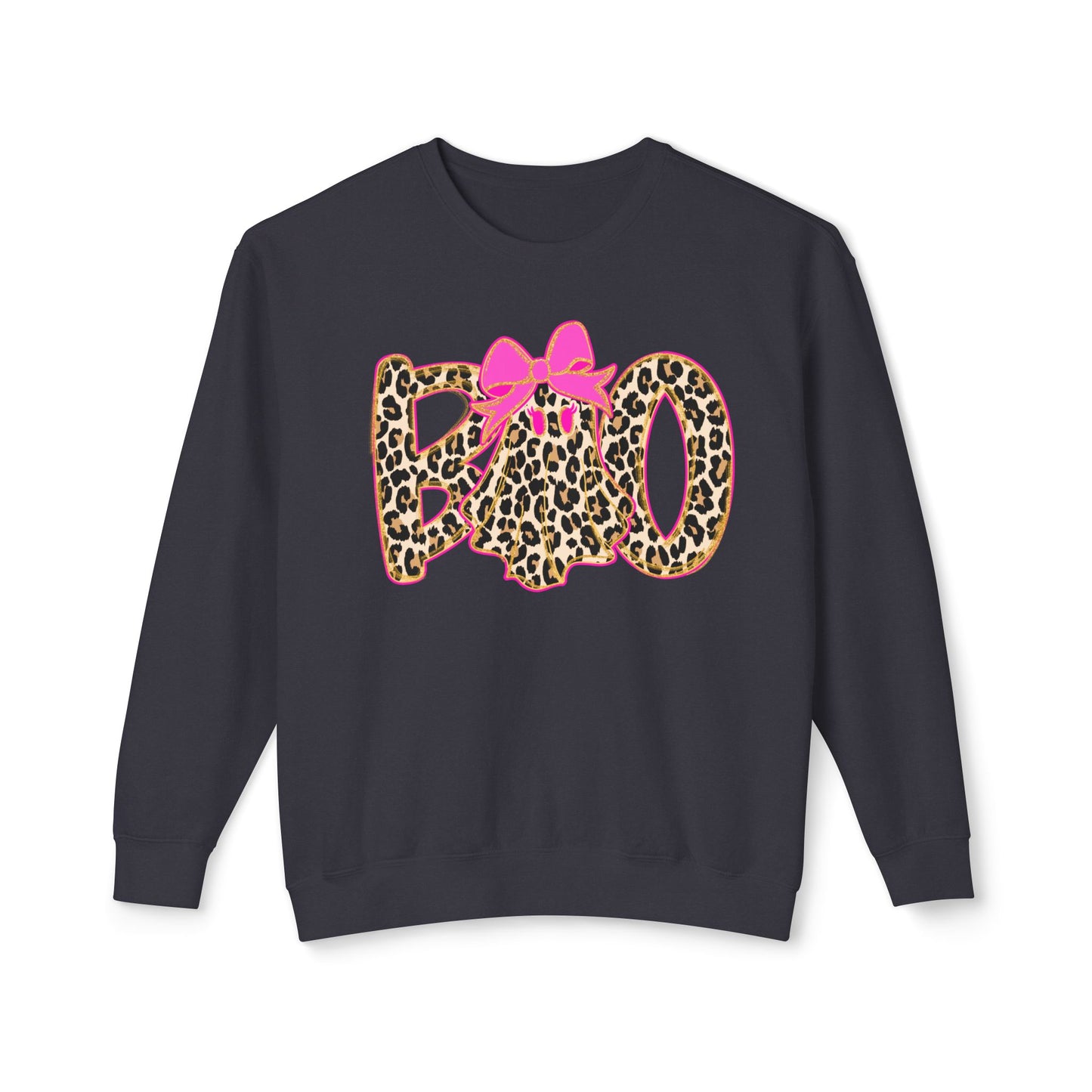 Leopard Print "Boo" Halloween Sweatshirt with Pink Bow