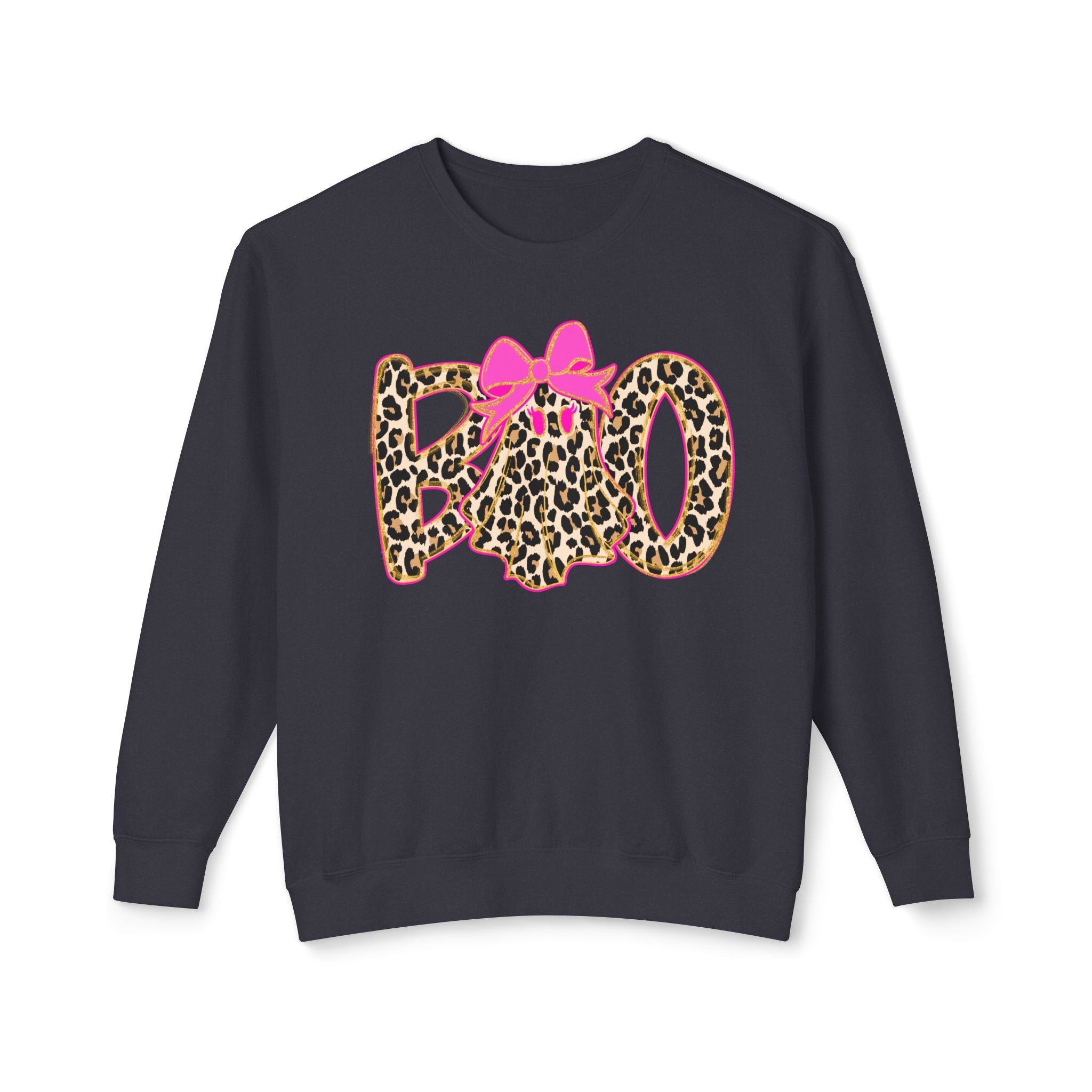 Leopard Print "Boo" Halloween Sweatshirt with Pink Bow
