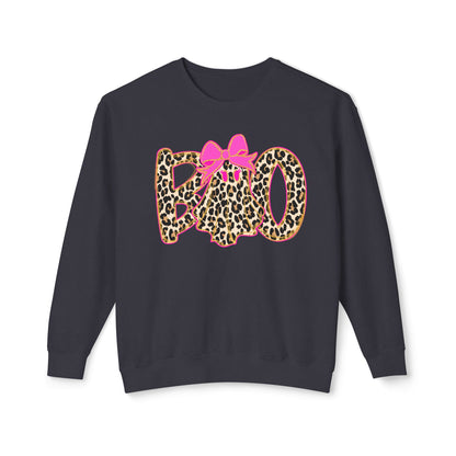 Leopard Print "Boo" Halloween Sweatshirt with Pink Bow