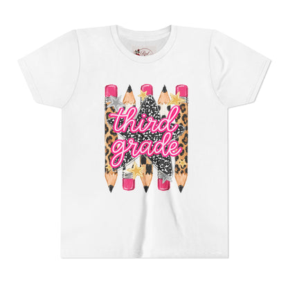 Third Grade Leopard Pencil Kids Tee — Back to School Youth Shirt