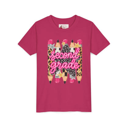 Second Grade Pencil Leopard Youth Tee
