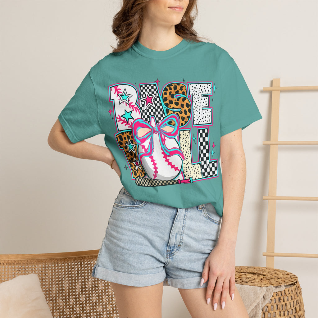 Baseball Mom Graphic T-Shirt — Colorful Leopard Print "Baseball" Design