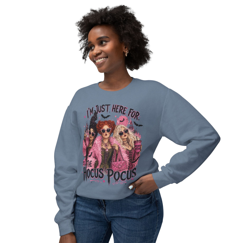 Hocus Pocus Crewneck Sweatshirt – "I'm Just Here for the Hocus Pocus" Halloween Pullover