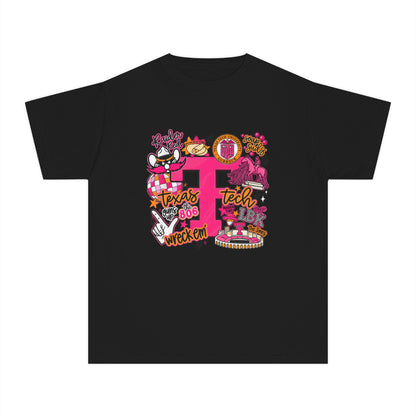 Pink 'P' Graphic Youth Tee — Cheerful School Spirit Shirt