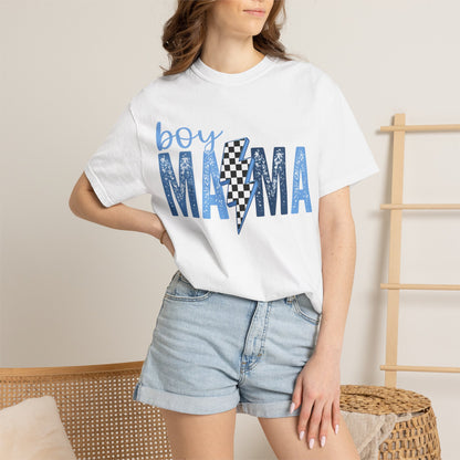 Boy Mama Lightning Bolt T-Shirt — Vintage Blue Mom Tee