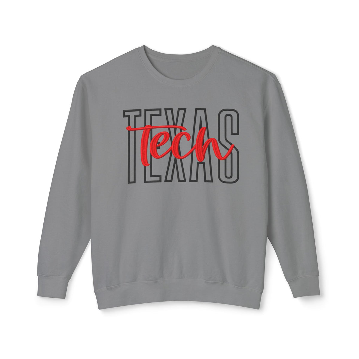 Texas Tech Crewneck Sweatshirt — 'Texas' Outline with Red "Tech" Script