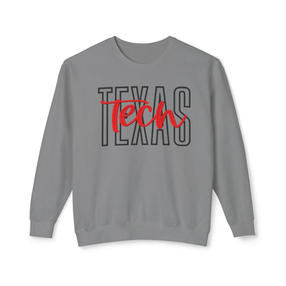 Texas Tech Crewneck Sweatshirt — 'Texas' Outline with Red "Tech" Script