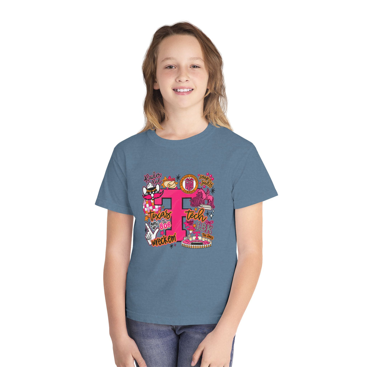 Pink 'P' Graphic Youth Tee — Cheerful School Spirit Shirt