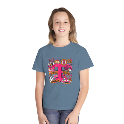 Pink 'P' Graphic Youth Tee — Cheerful School Spirit Shirt
