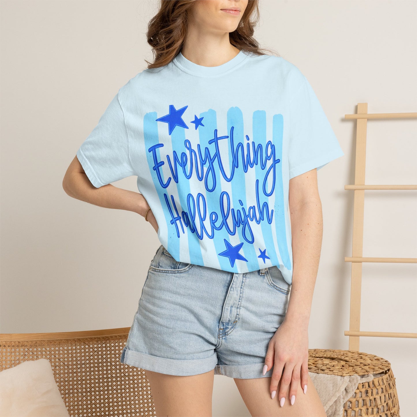 Everything Hallelujah T-Shirt — Blue Script Stars Graphic Tee