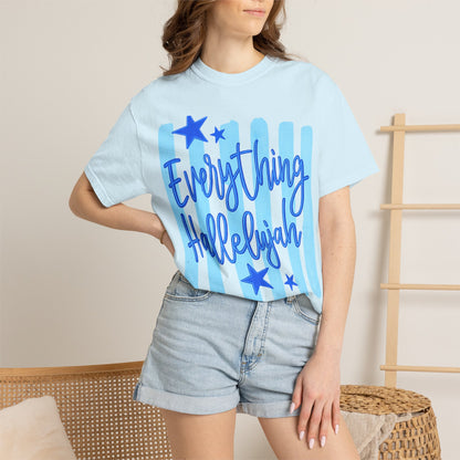 Everything Hallelujah T-Shirt — Blue Script Stars Graphic Tee