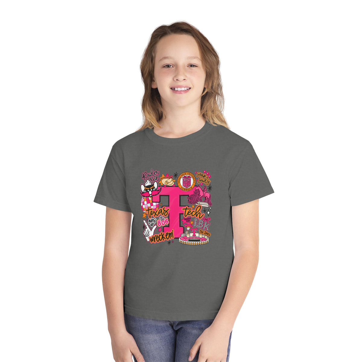 Pink 'P' Graphic Youth Tee — Cheerful School Spirit Shirt