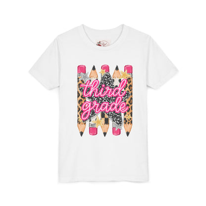 Third Grade Leopard Pencil Kids Tee — Back to School Youth Shirt