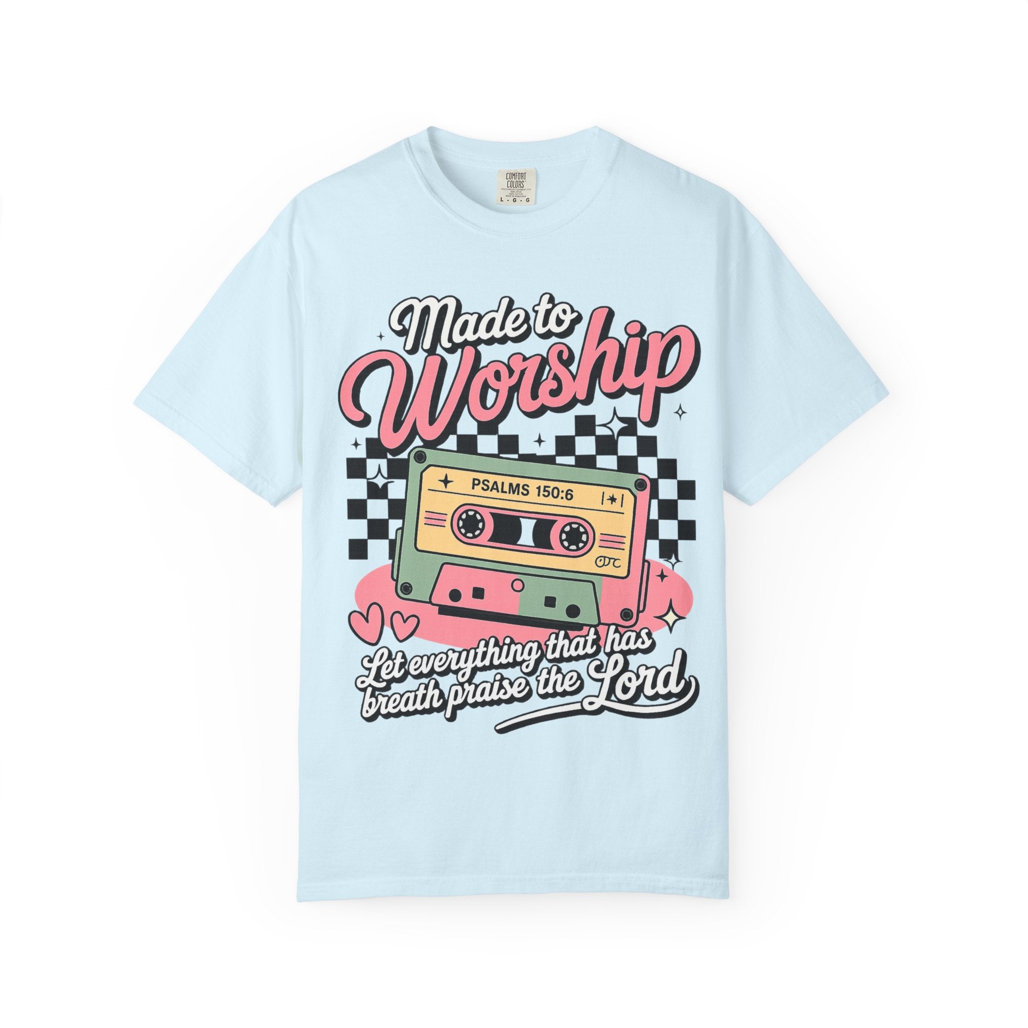 Made to Worship T‑Shirt – Retro Cassette Christian Tee (Psalm 150:6)